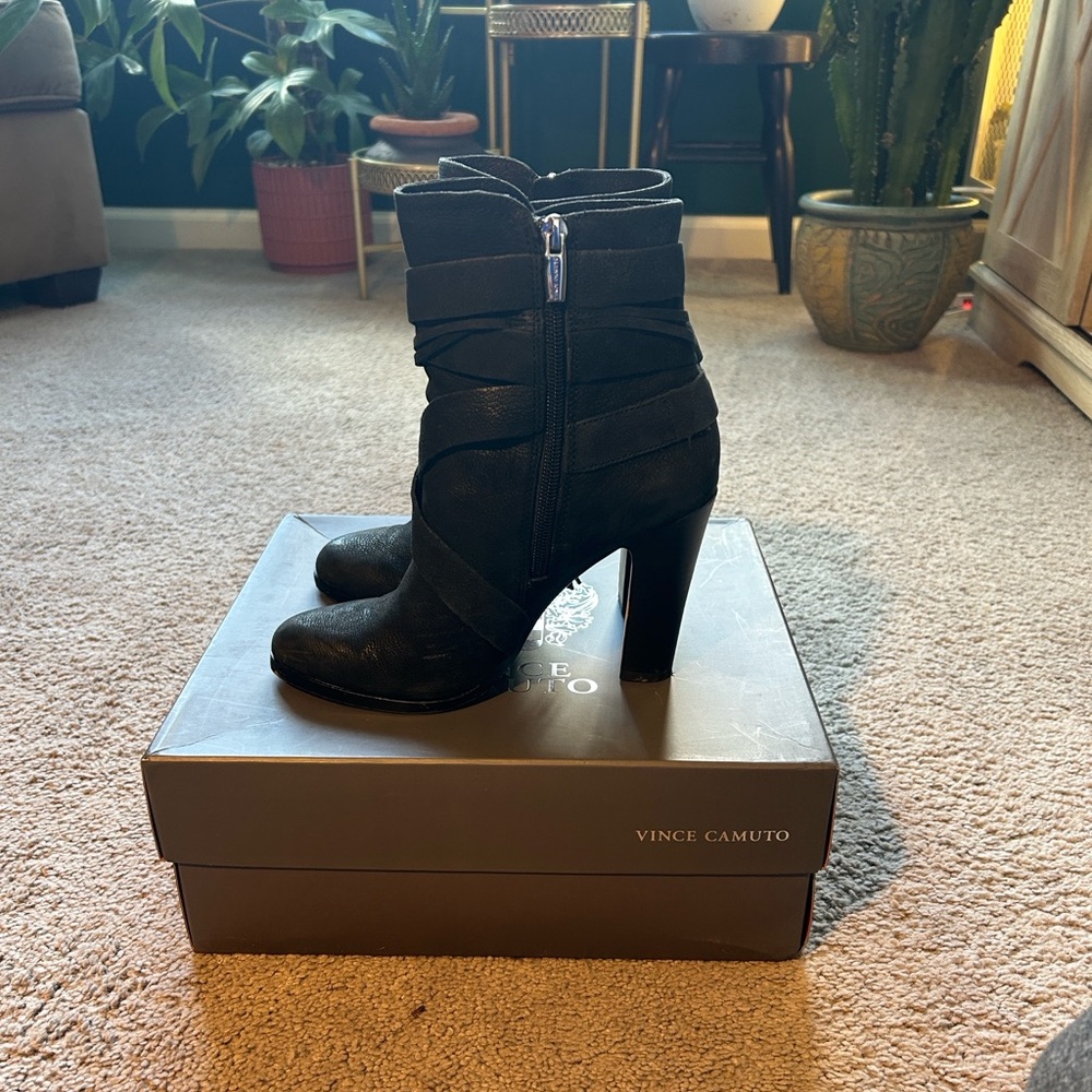 Vince Camuto Black Suede Strappy Ankle Boots